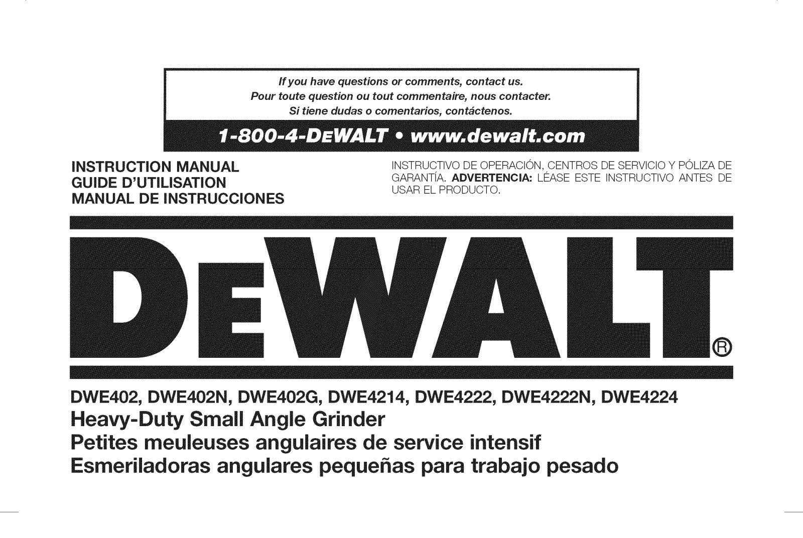 DeWalt DWE4224 TYPE 1, DWE4222N TYPE 1, DWE4222 TYPE 1 Owner’s Manual