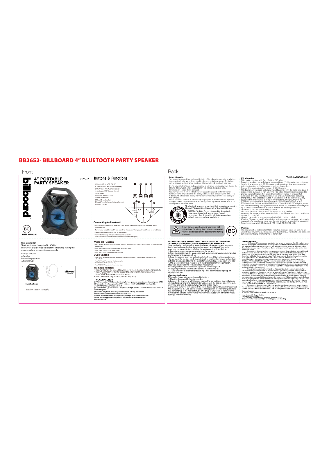 ESI Cases and Accessories BB2652 User Manual