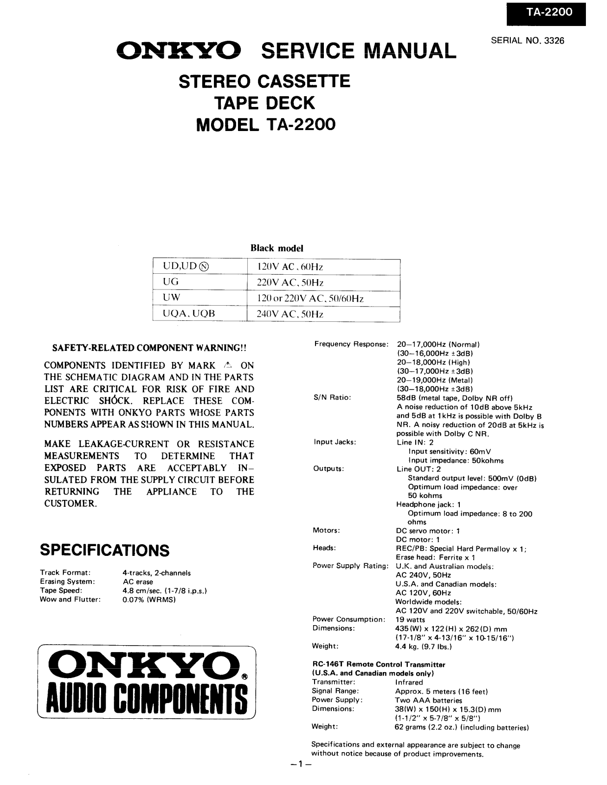 Onkyo TA-2200 Service manual