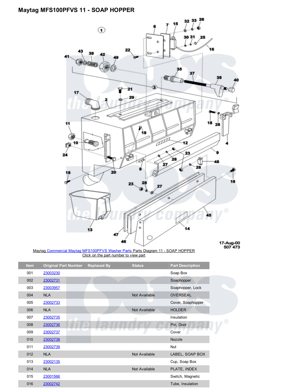 Maytag MFS100PFVS Parts Diagram