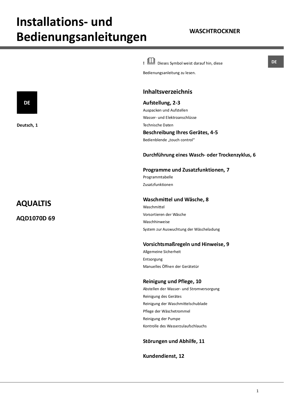 HOTPOINT/ARISTON AQD1070D 69 EU/A User Manual