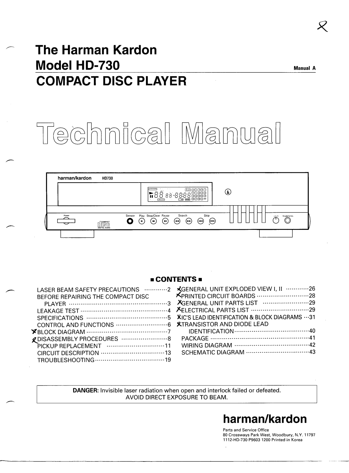 Harman Kardon HD-730 Service manual