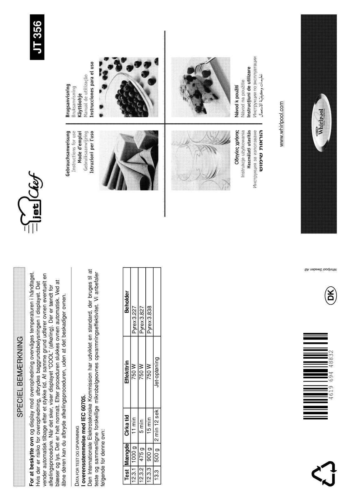 Whirlpool JT 355/Alu, JT 356 black, JT 356 alu User Manual