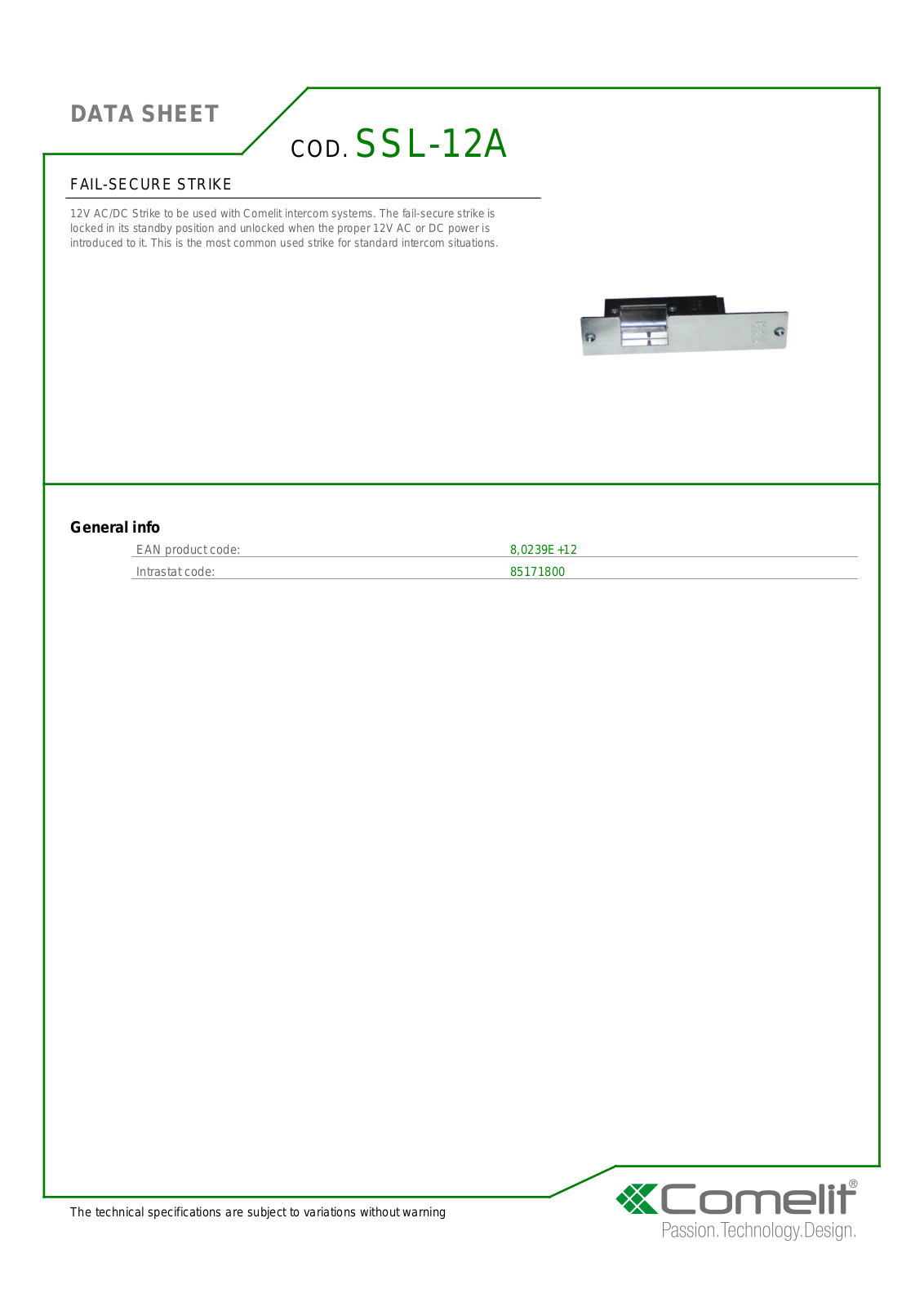 Comelit SSL-12A Specsheet