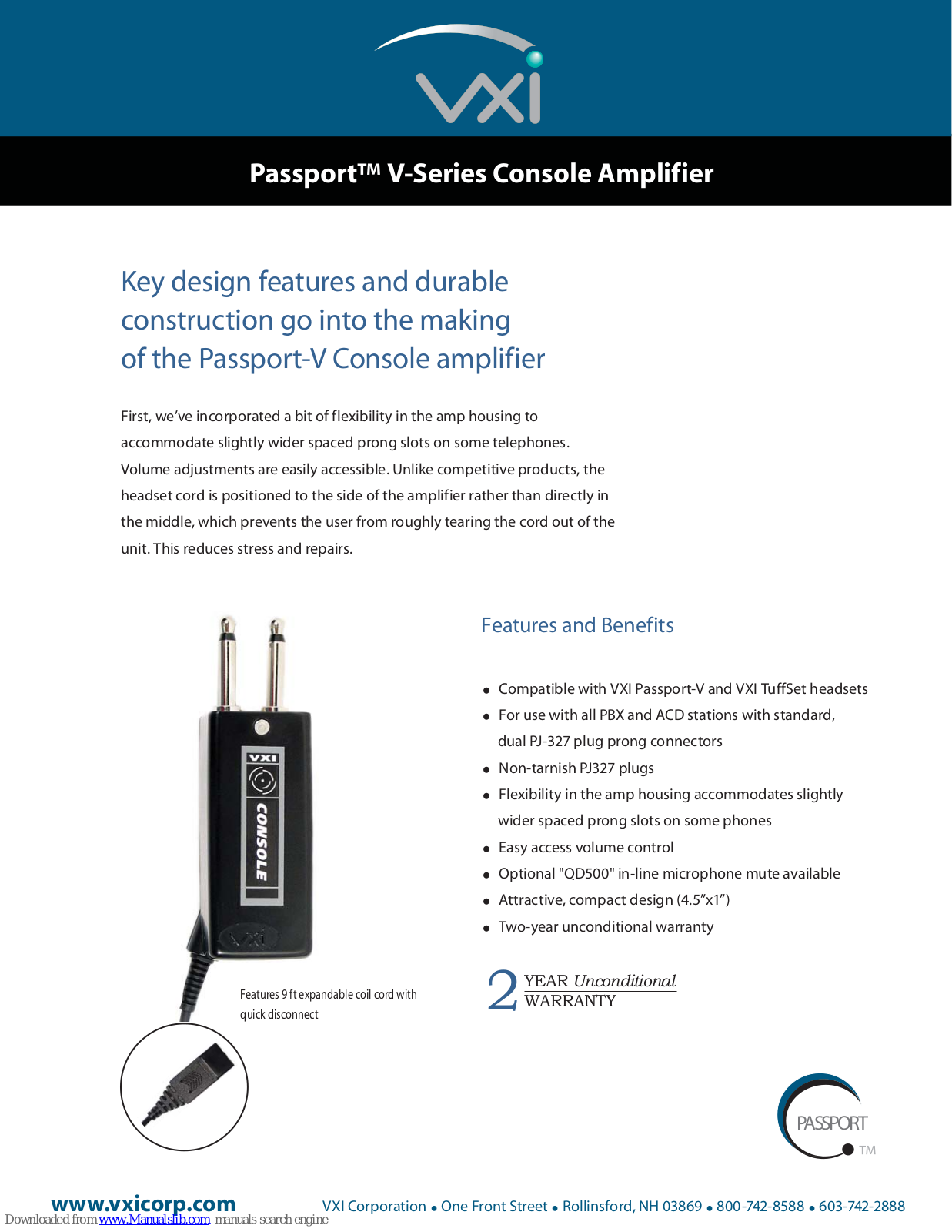 VXI Passport Console-V, Passport V-Series Features And Benefits