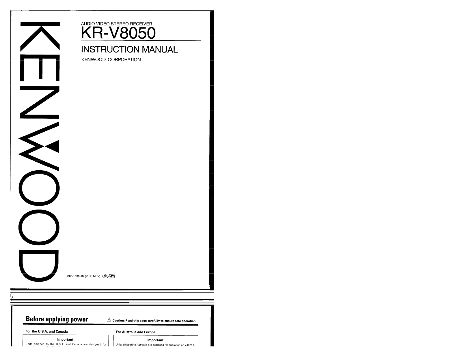 Kenwood KR-V8050 Owner's Manual