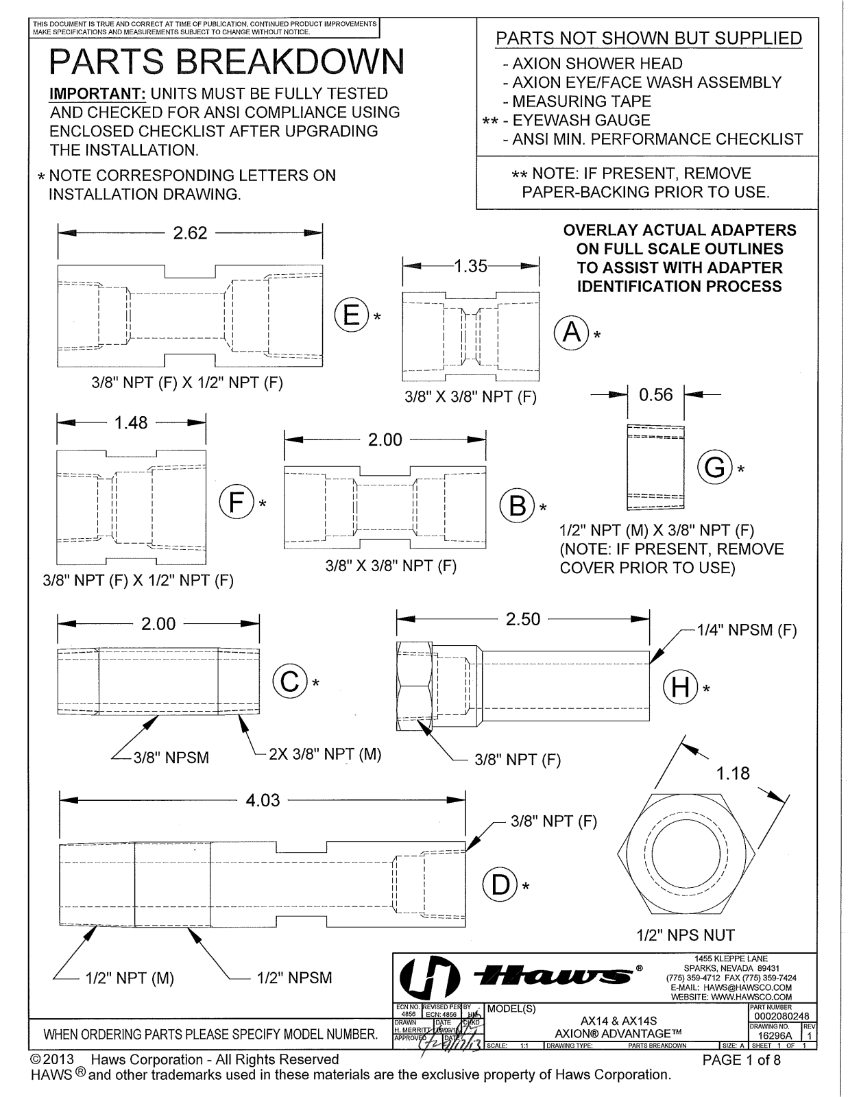 Haws AX14S, AX14 Installation Manual