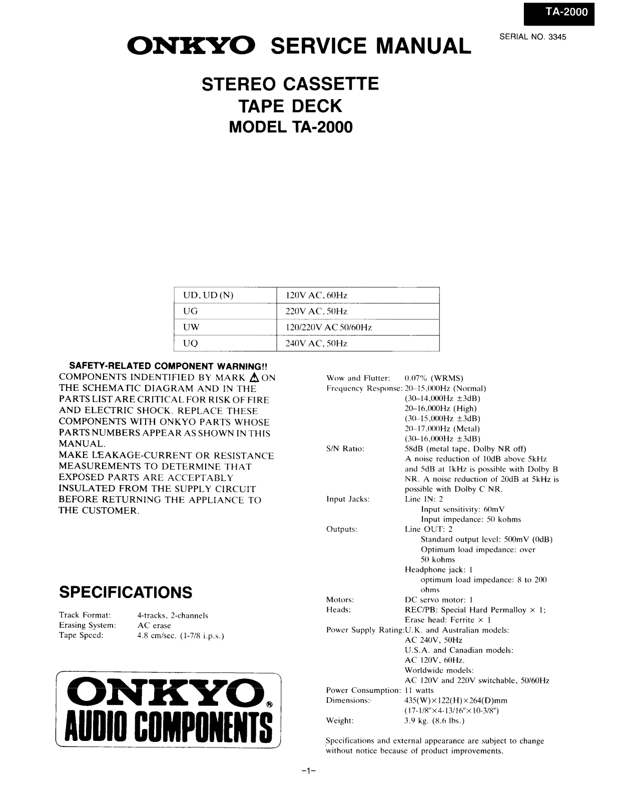 Onkyo TA-2000 Service manual