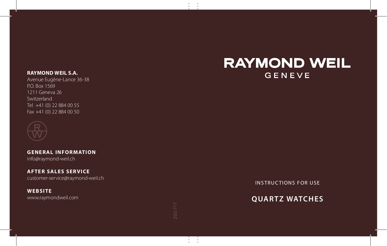 Raymond Weil QUARTZ WATCHES User Manual