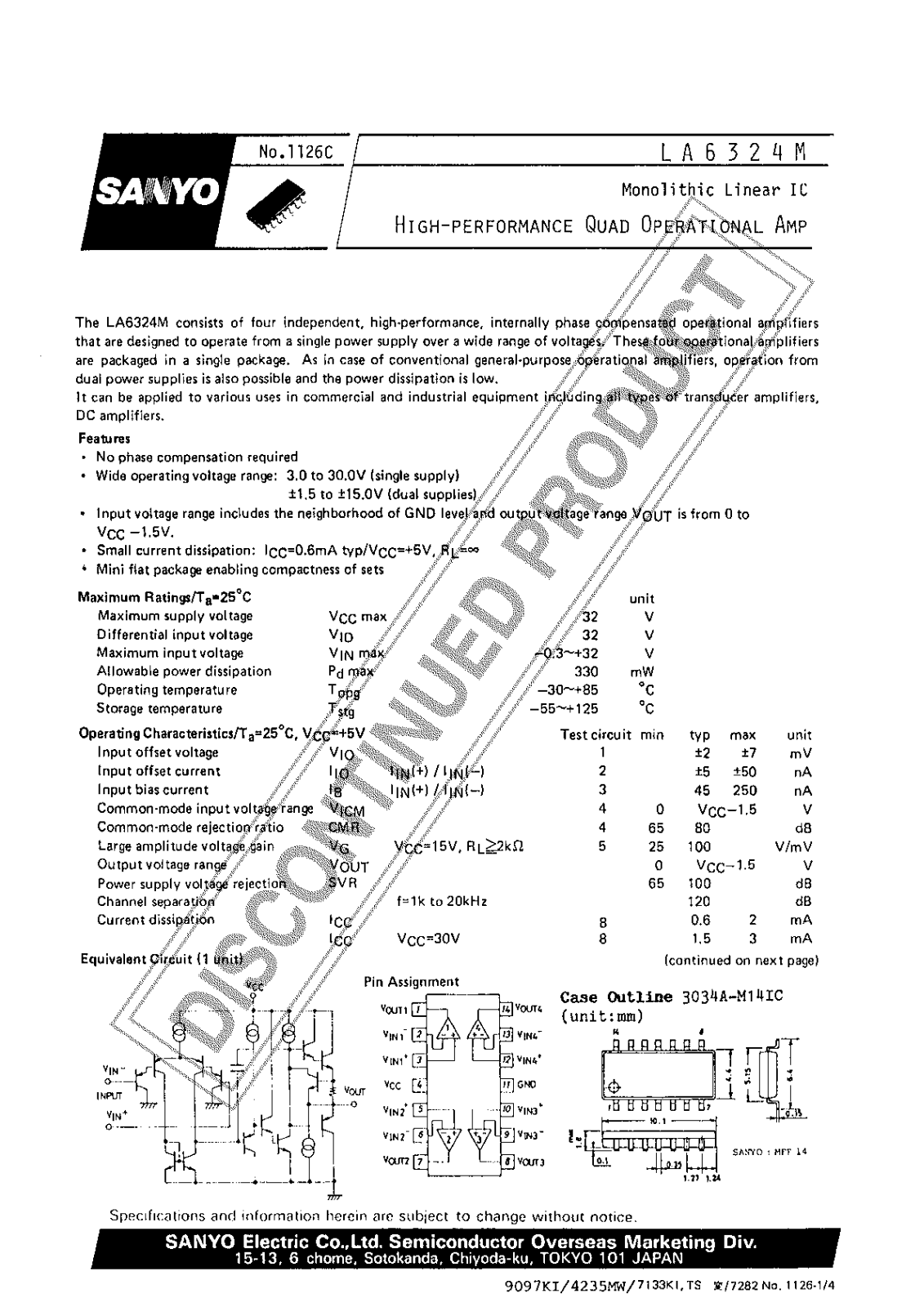 Sanyo LA6324M Specifications