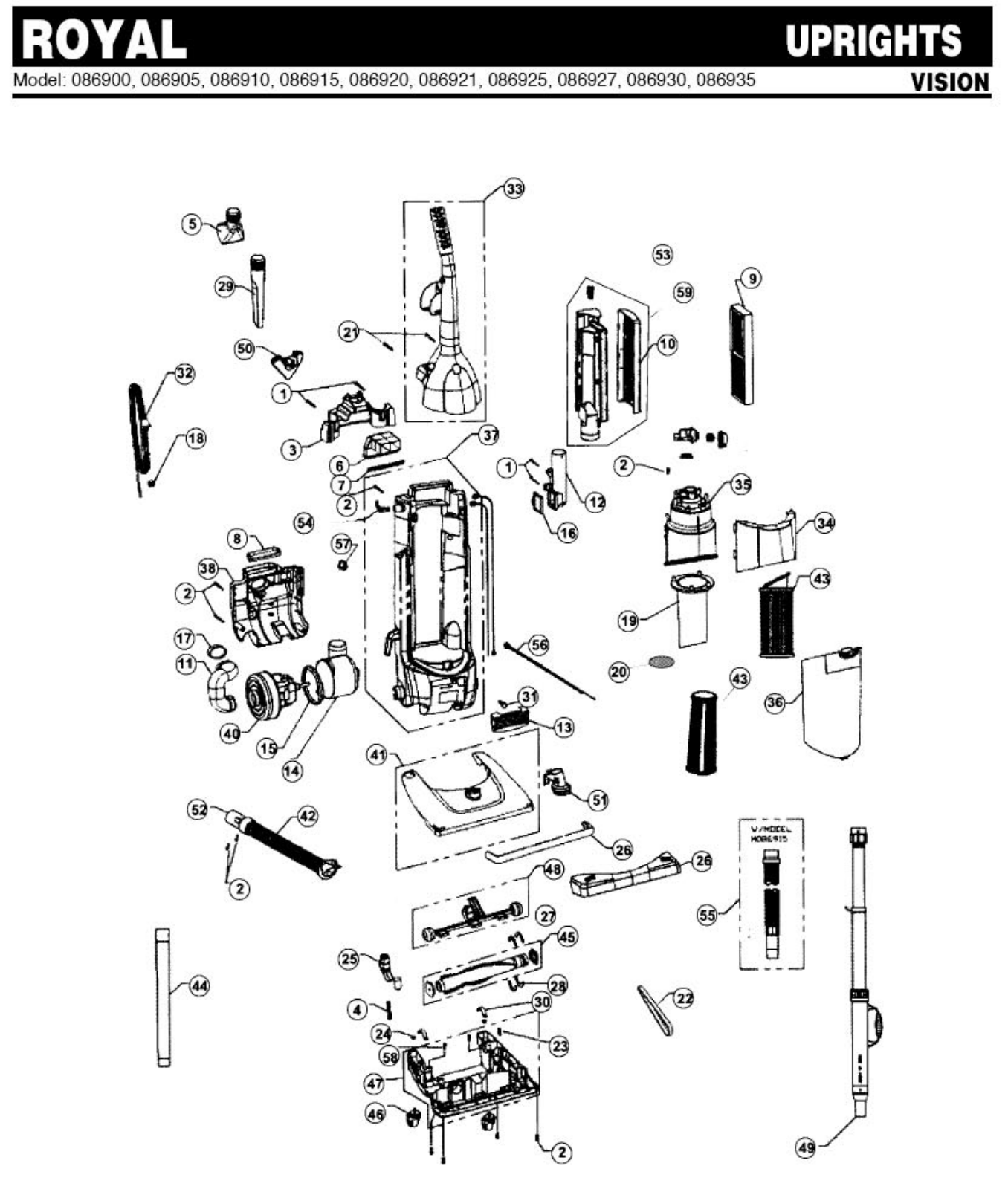 Royal 086900, 086905, 086910, 086915, 086920 Parts List