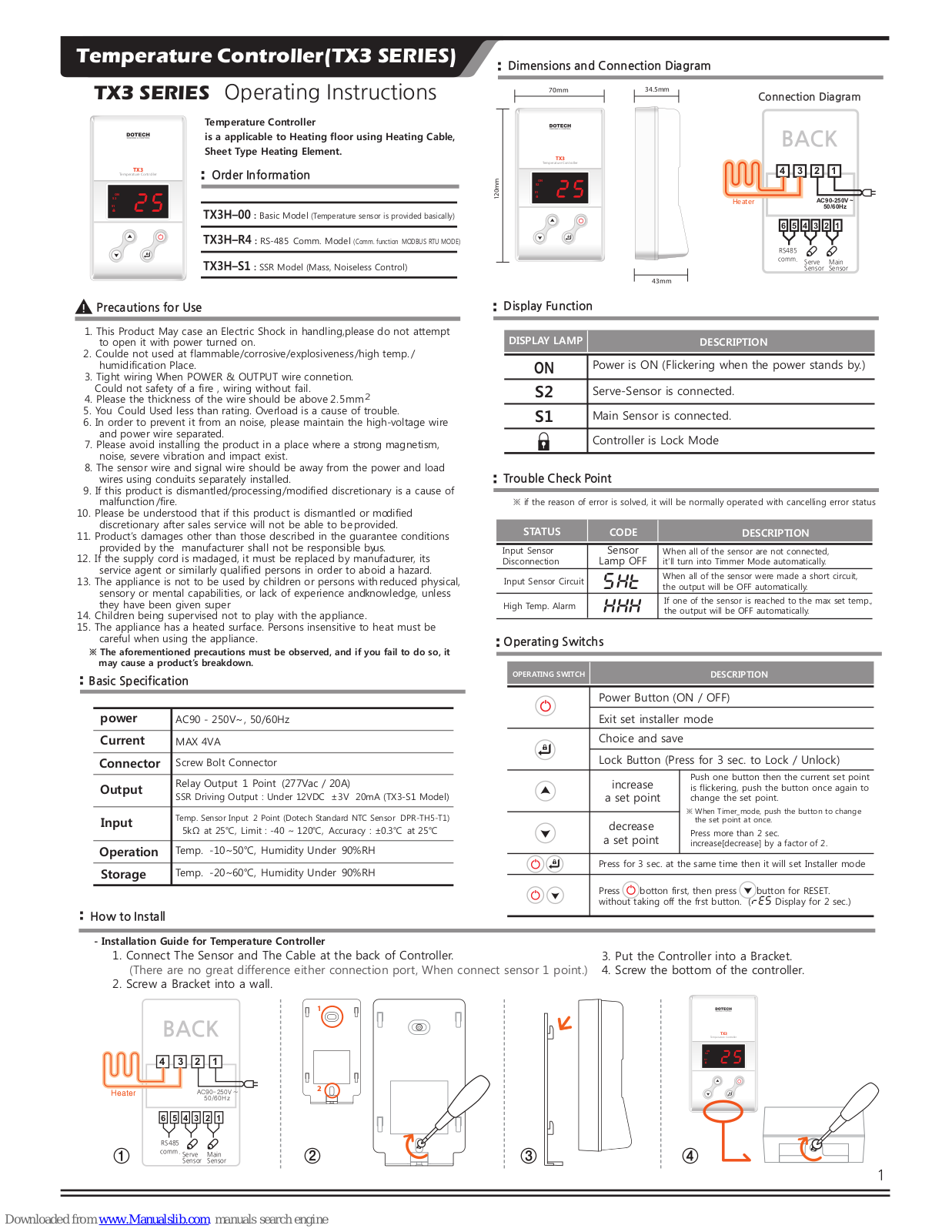 DOTECH TX3H-00, TX3 SERIES, TX3H-S1, TX3H-R4 Operating Instructions Manual - ManualMachine.com