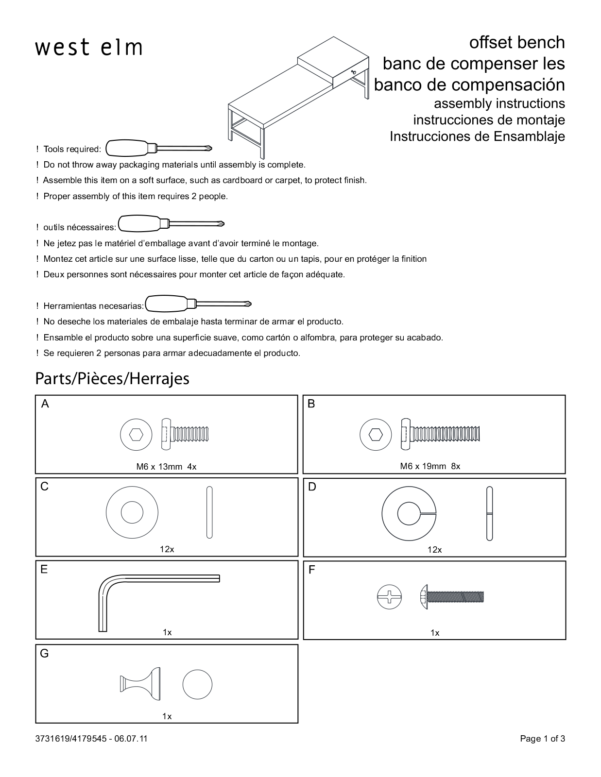 West Elm Offset Bench Assembly Instruction