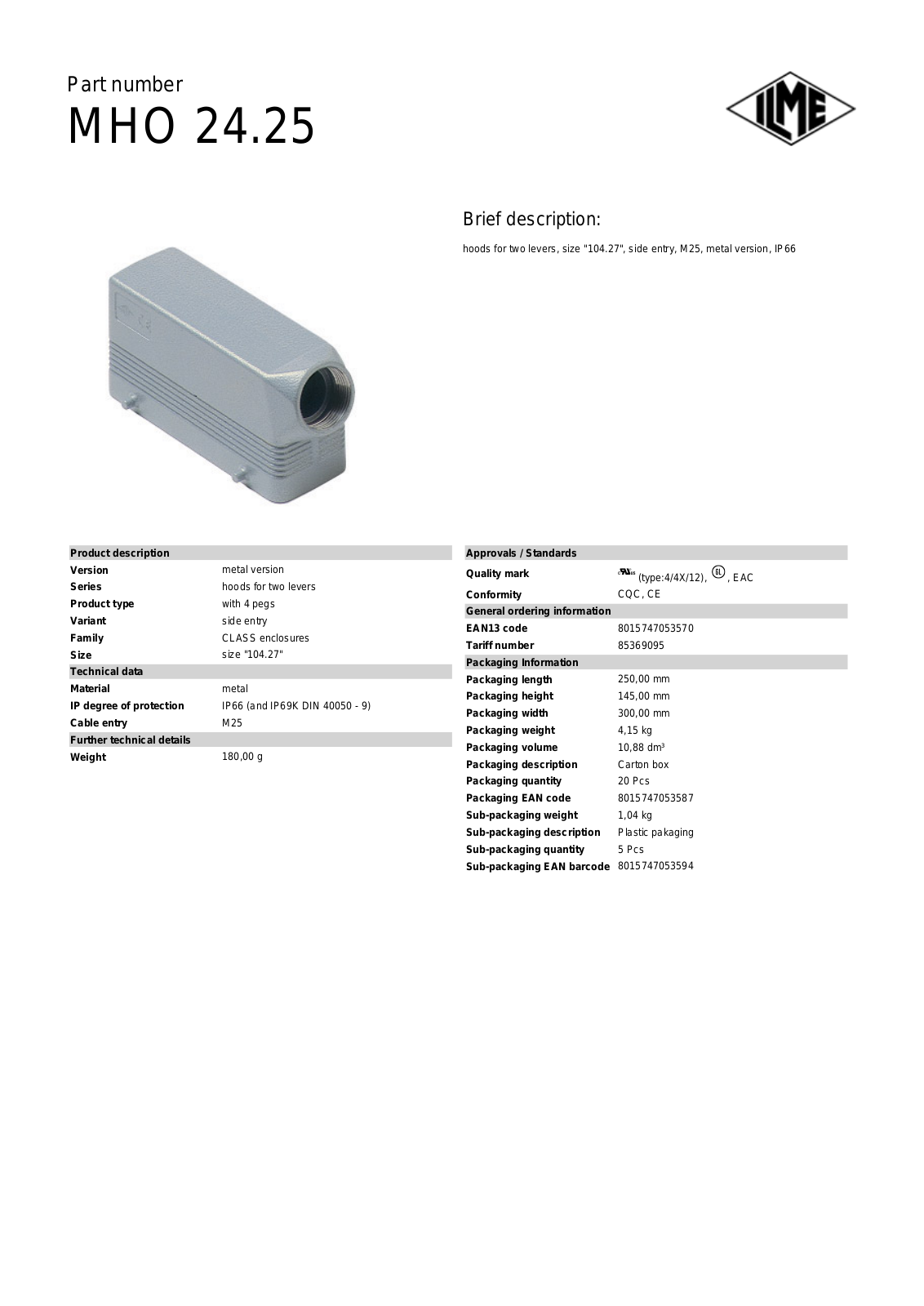 Datasheet MHO-24.25 Datasheet (ILME) - ManualMachine.com