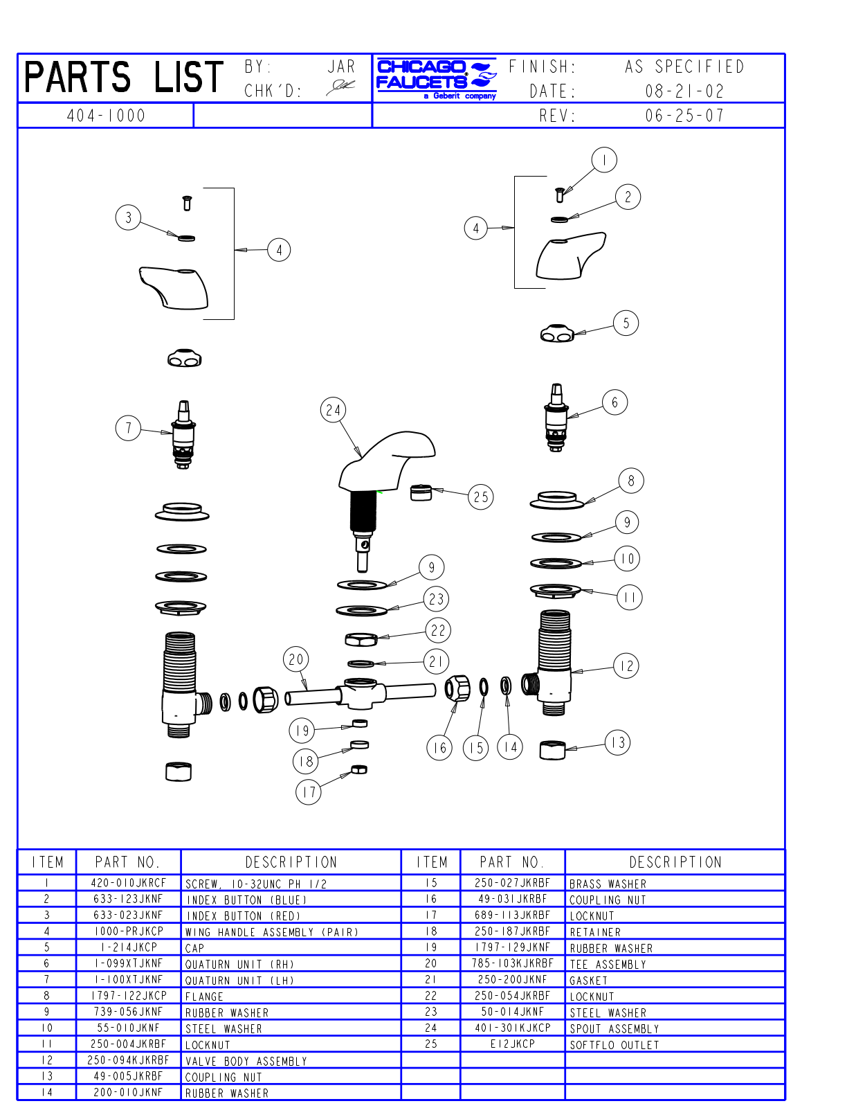 Chicago Faucet 404-1000CP Parts List