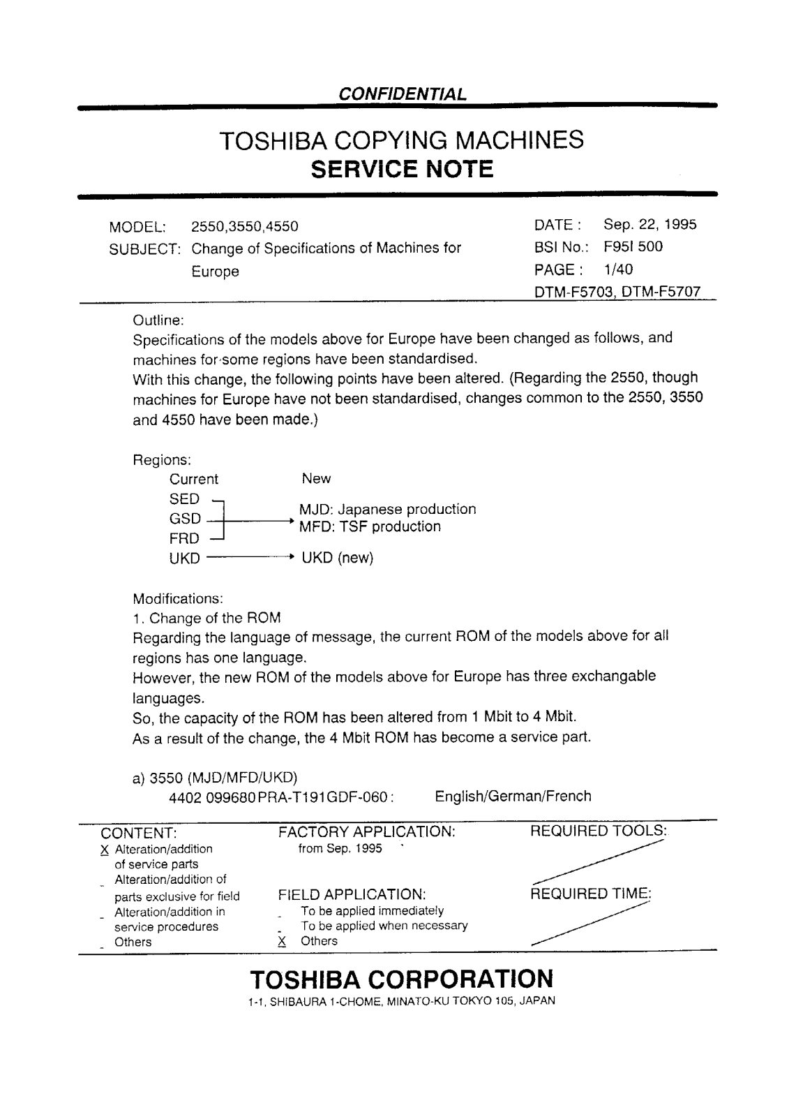 Toshiba f95i500 Service Note