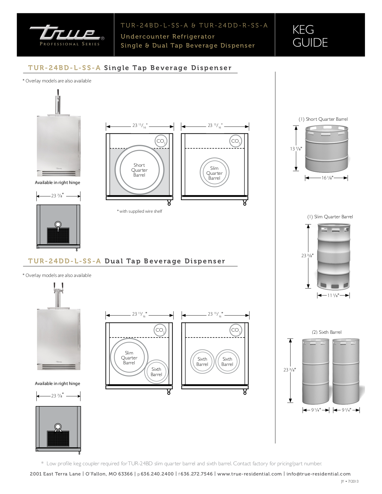 True Residential TUR24BDRSSB, TUR24DDLOPB, TUR24DDRSSB, TUR24BDLOPB, TUR24BDLSSB Keg Guide