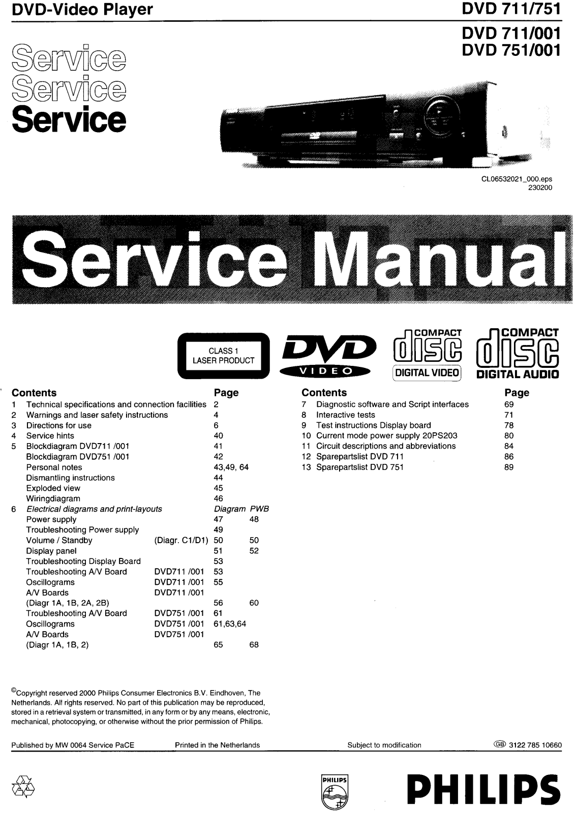 Philips DVD711, DVD-751 Service Manual