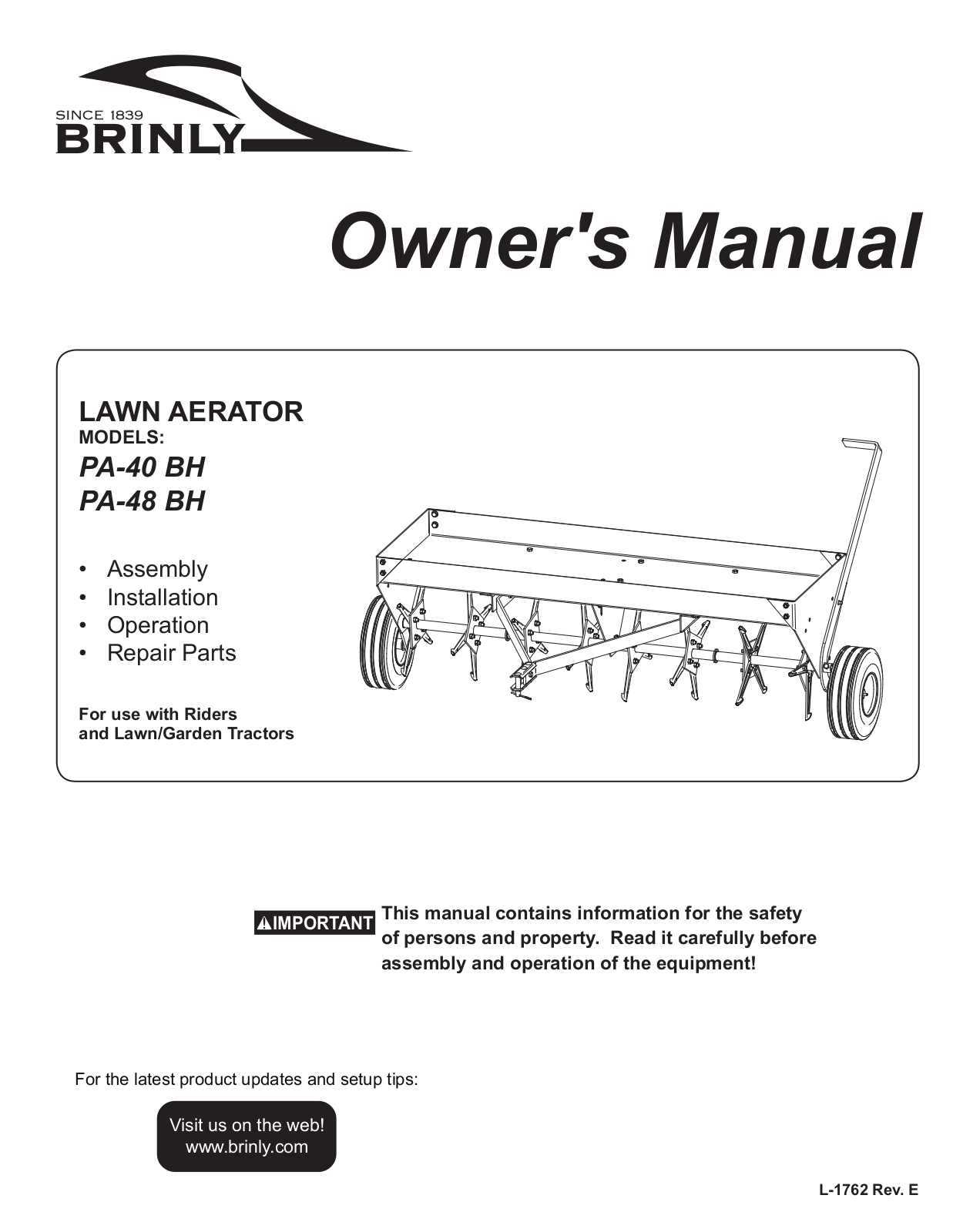 Brinly-Hardy PA-40 BH, PA-48 BH User Manual