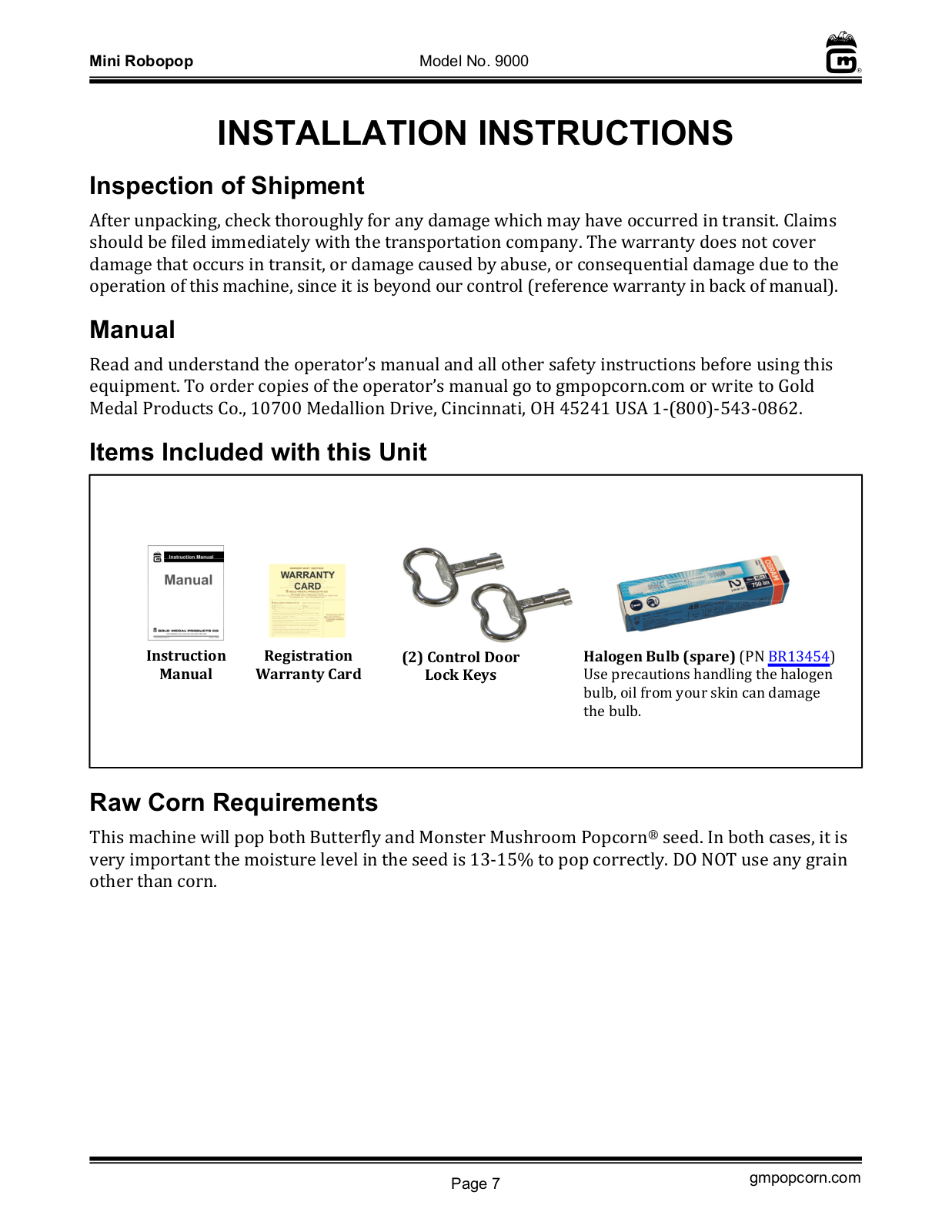 Gold Medal Products 9000 Operators Manual