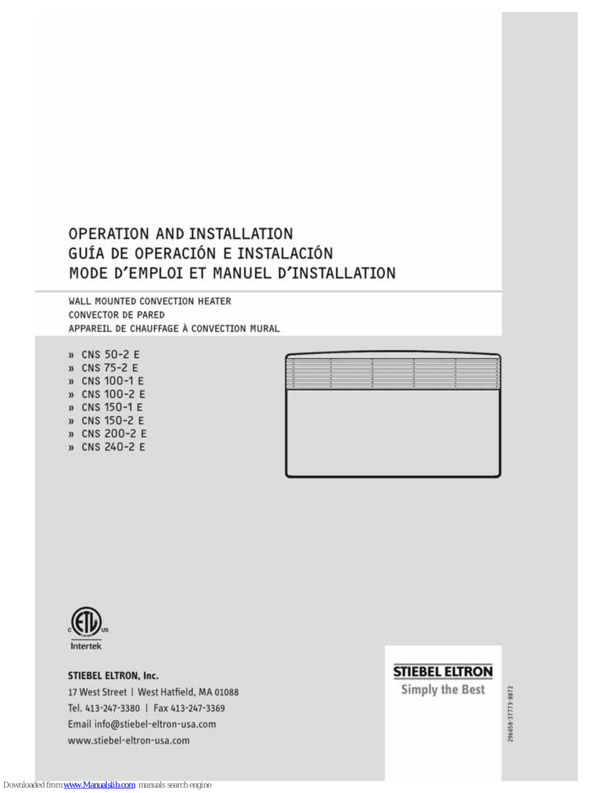 STIEBEL ELTRON CNS 50-5 E, CNS 50-2 E, CNS 75-2 E, CNS 100-1 E, CNS 100-2 E Operation And Installation