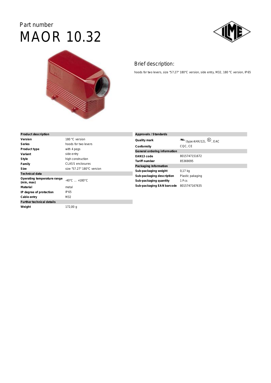 ILME MAOR-10.32 Data Sheet