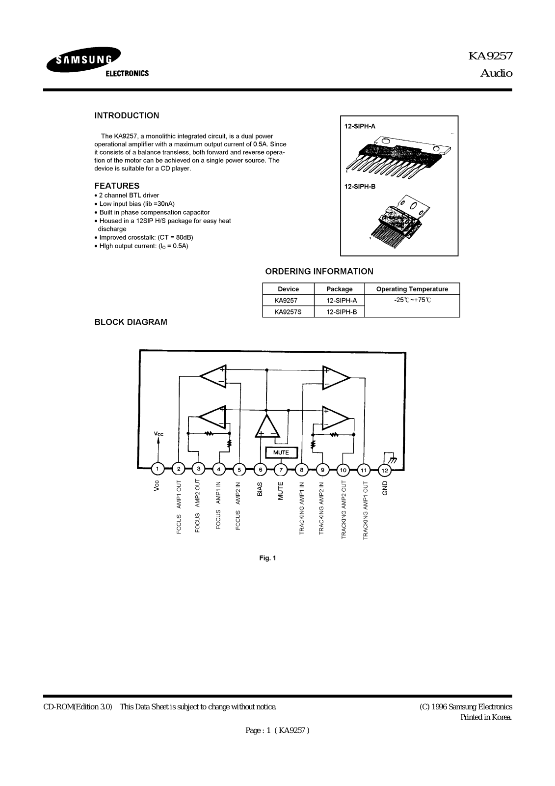 Samsung KA9257S, KA9257 Datasheet