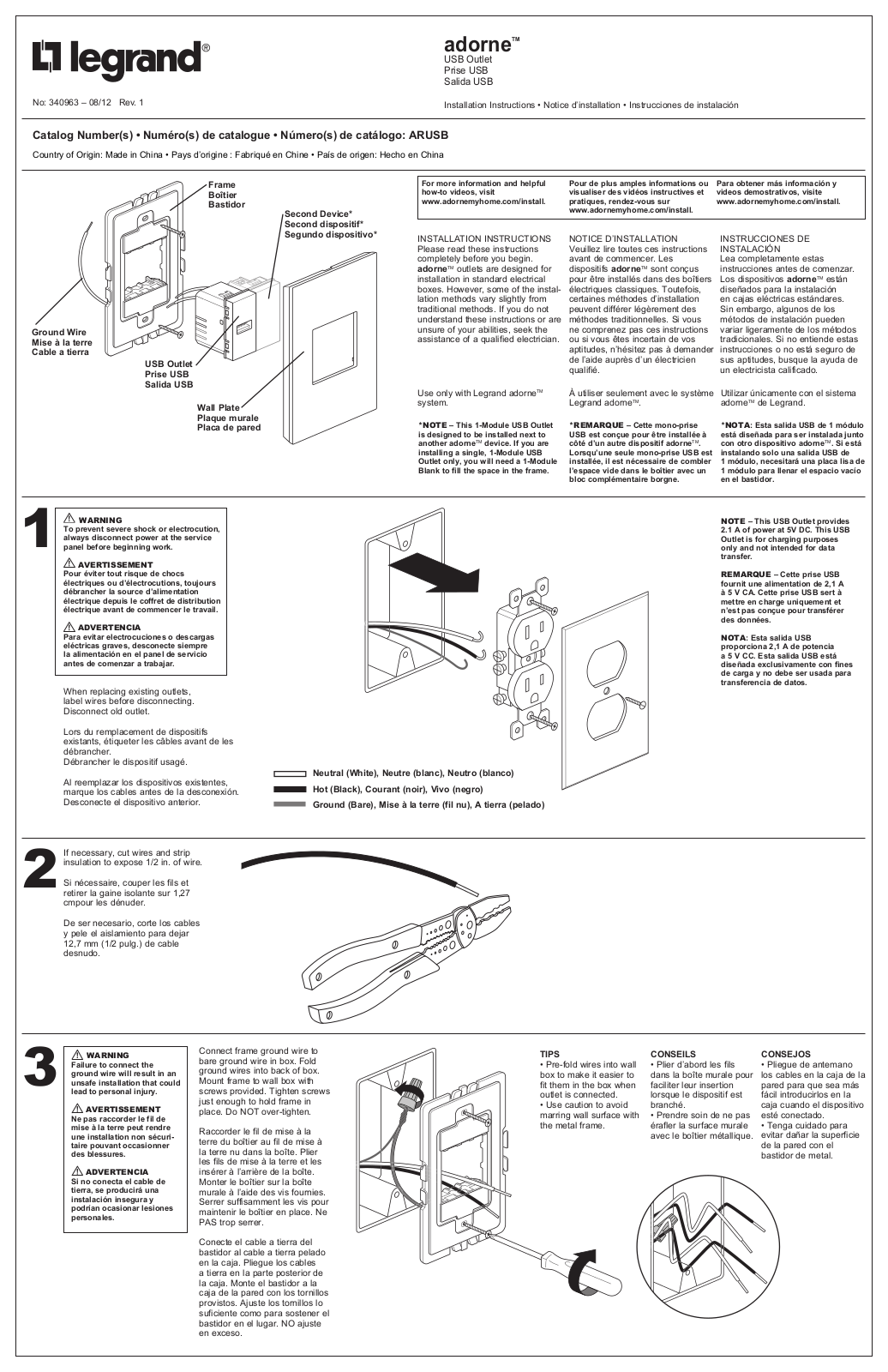 Legrand ARUSB User Manual