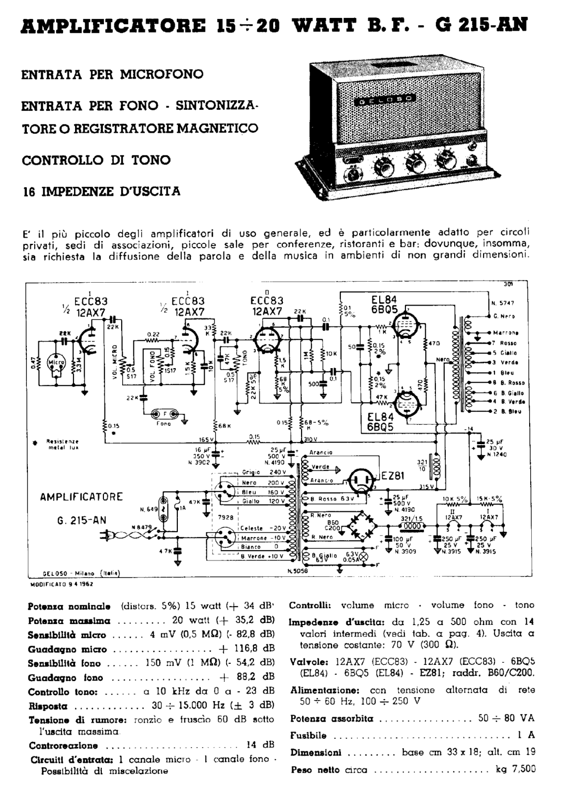 Geloso g215an Specification