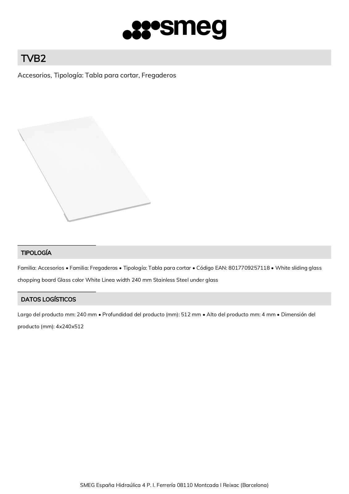 Smeg TVB2 Product Information Sheet