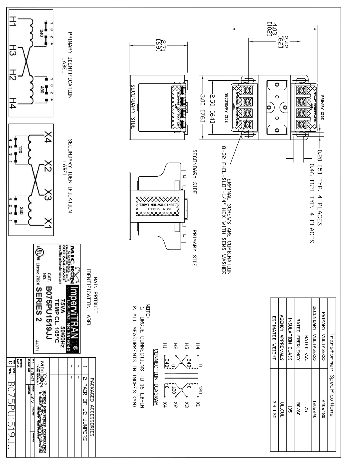 Micron Industries B075PU1519JJ Specification Sheet