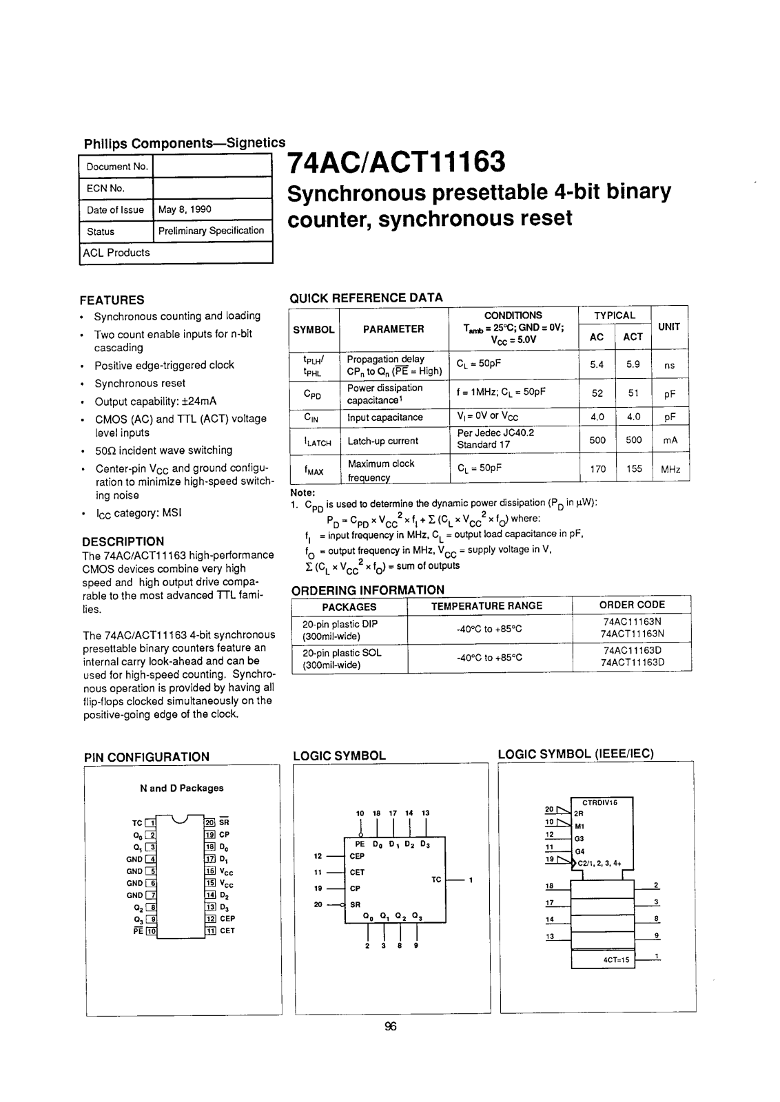 Philips 74ACT11163N, 74ACT11163D, 74AC11163N, 74AC11163D Datasheet