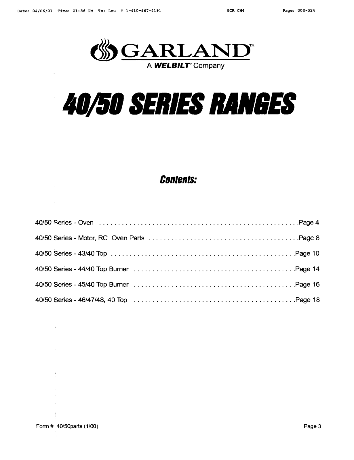 Garland 40 Parts List