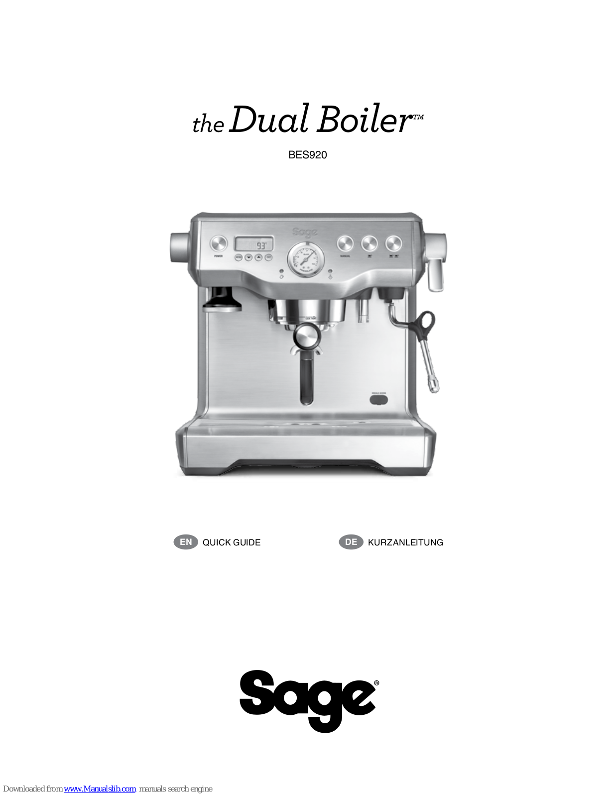 Sage the Dual Boiler BES920 Quick Manual