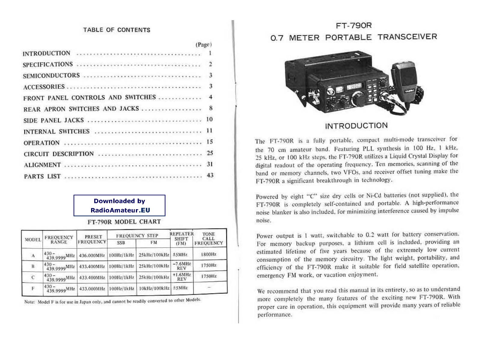 Yaesu FT-790R Instruction Manual