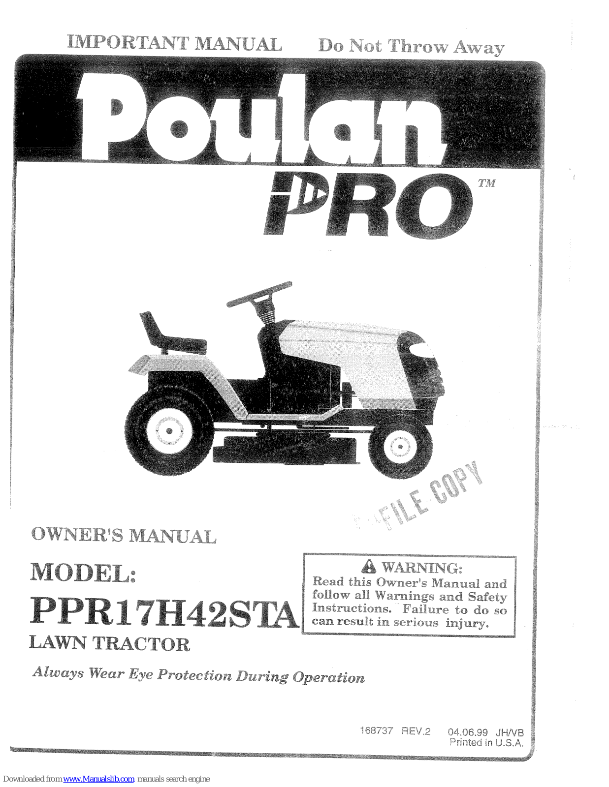 Poulan Pro PPR17H42STA Owner's Manual