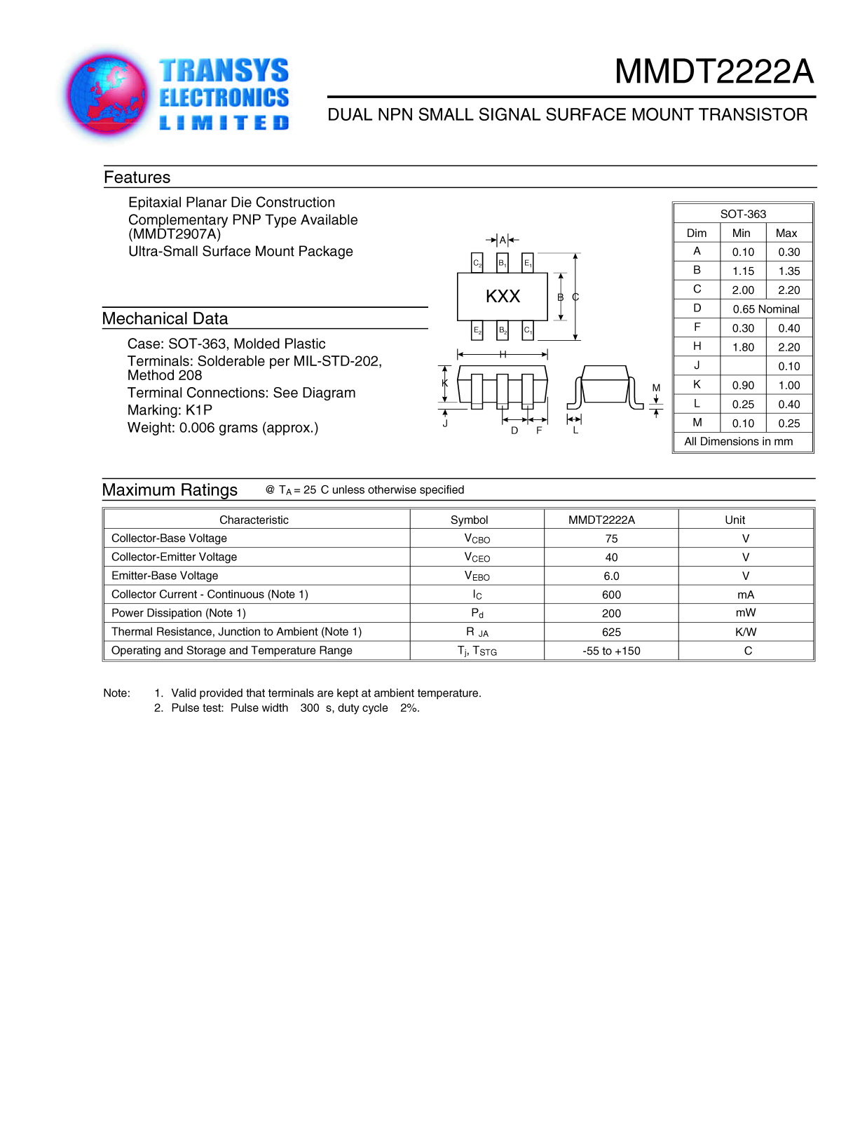 TEL MMDT2222A Datasheet