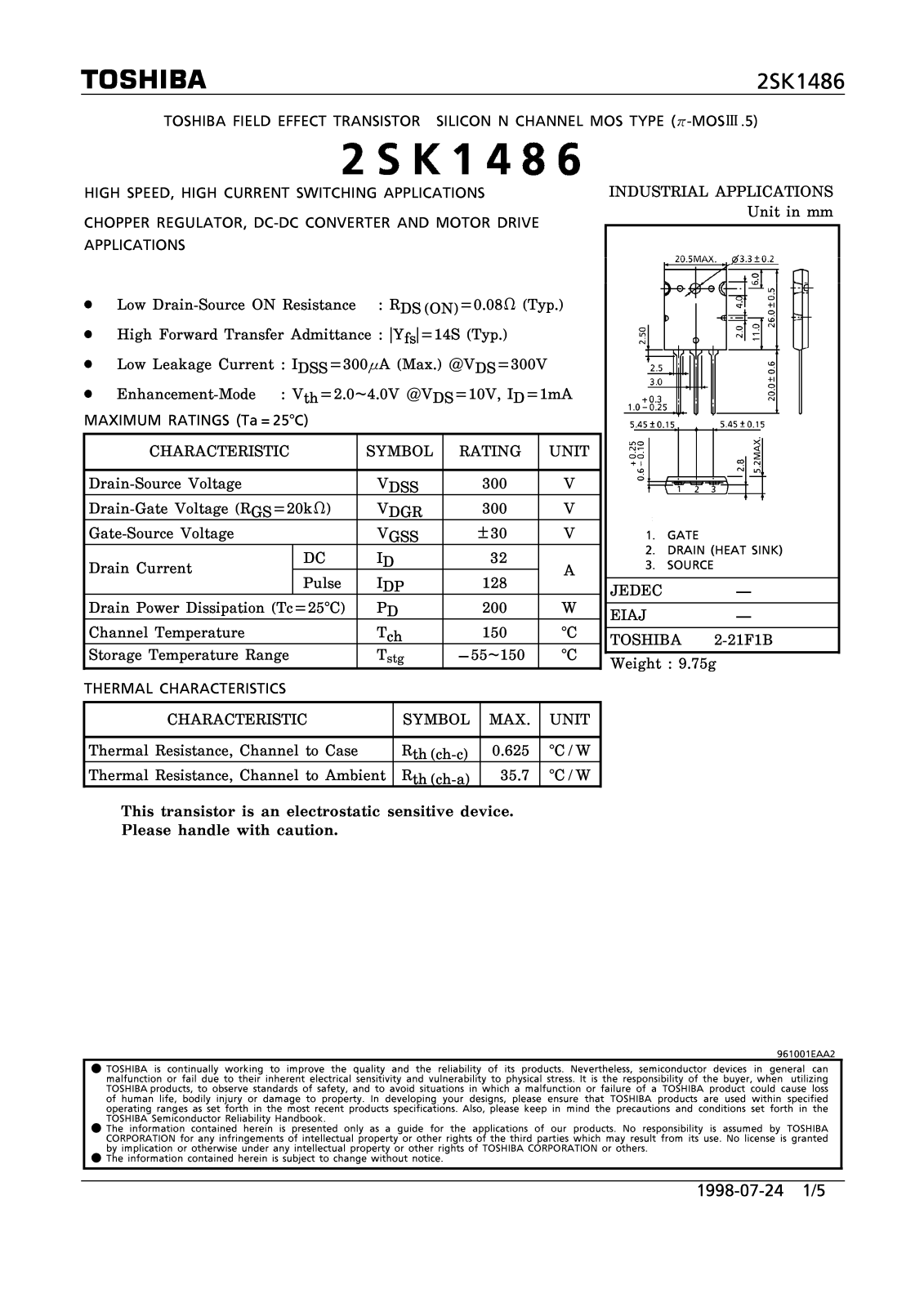 Toshiba 2SK1486 Datasheet