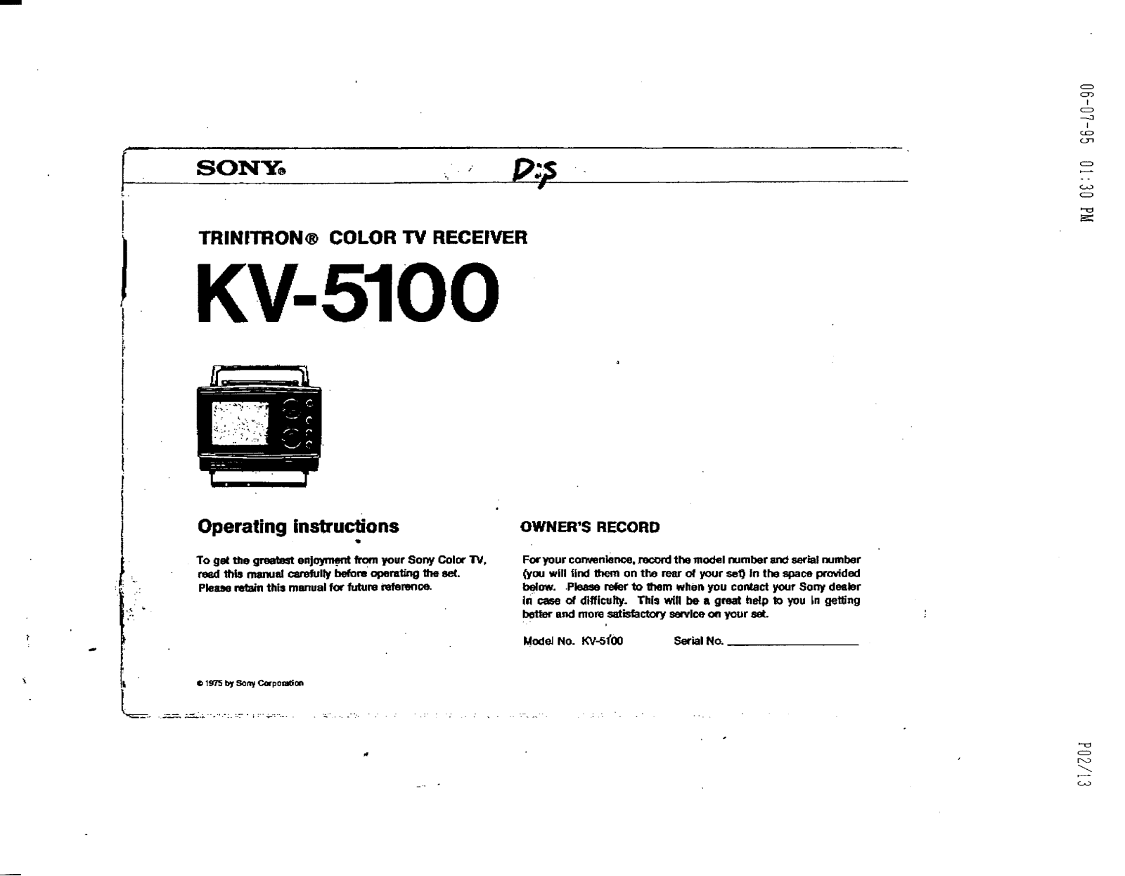 Sony KV-5100 Operating Instructions