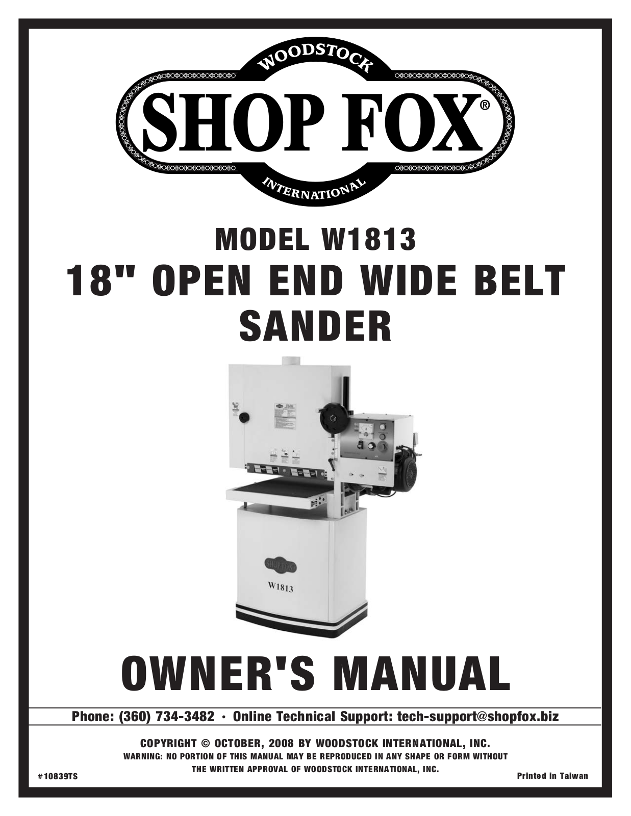 Shop fox W1813 User Manual