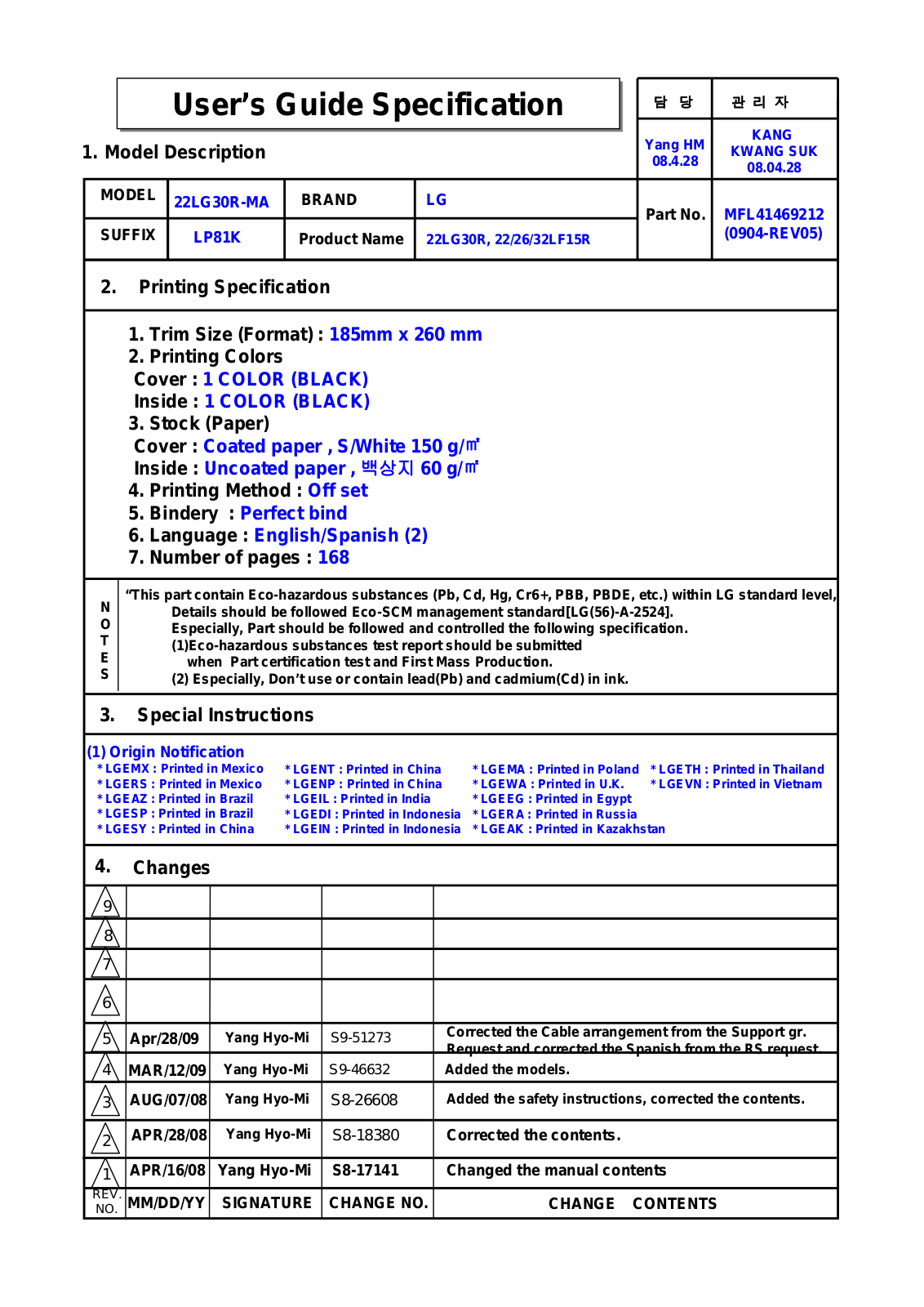 LG 22LG30R Owner's Manual