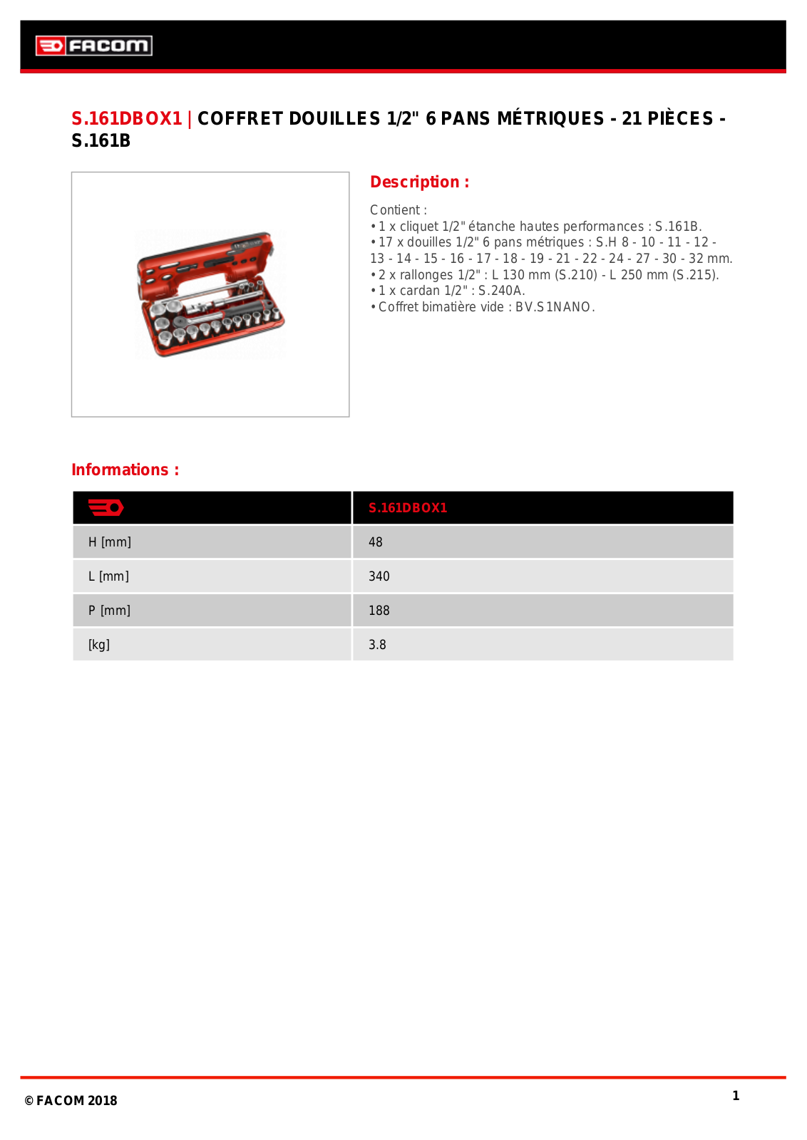 Facom S.161DBOX1PB Specification - ManualMachine.com