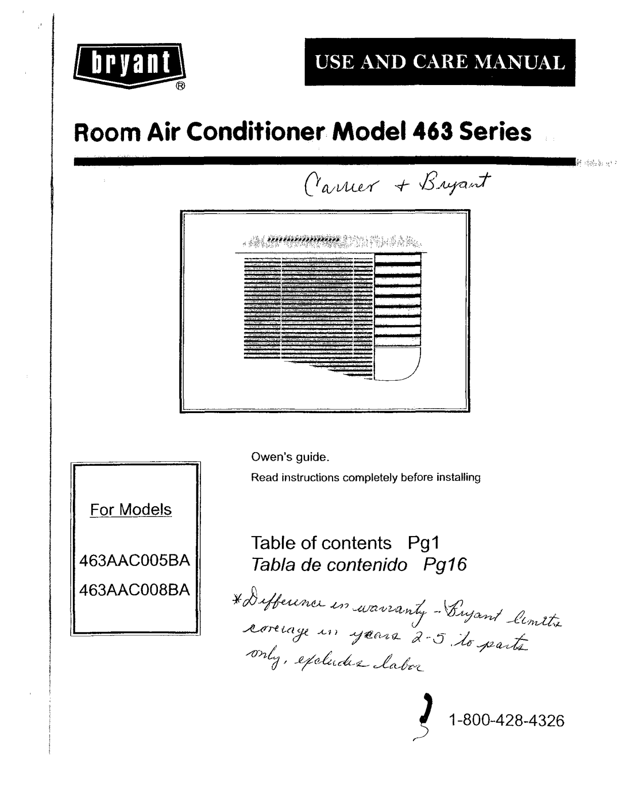 Bryant 463AAC005BA User Manual