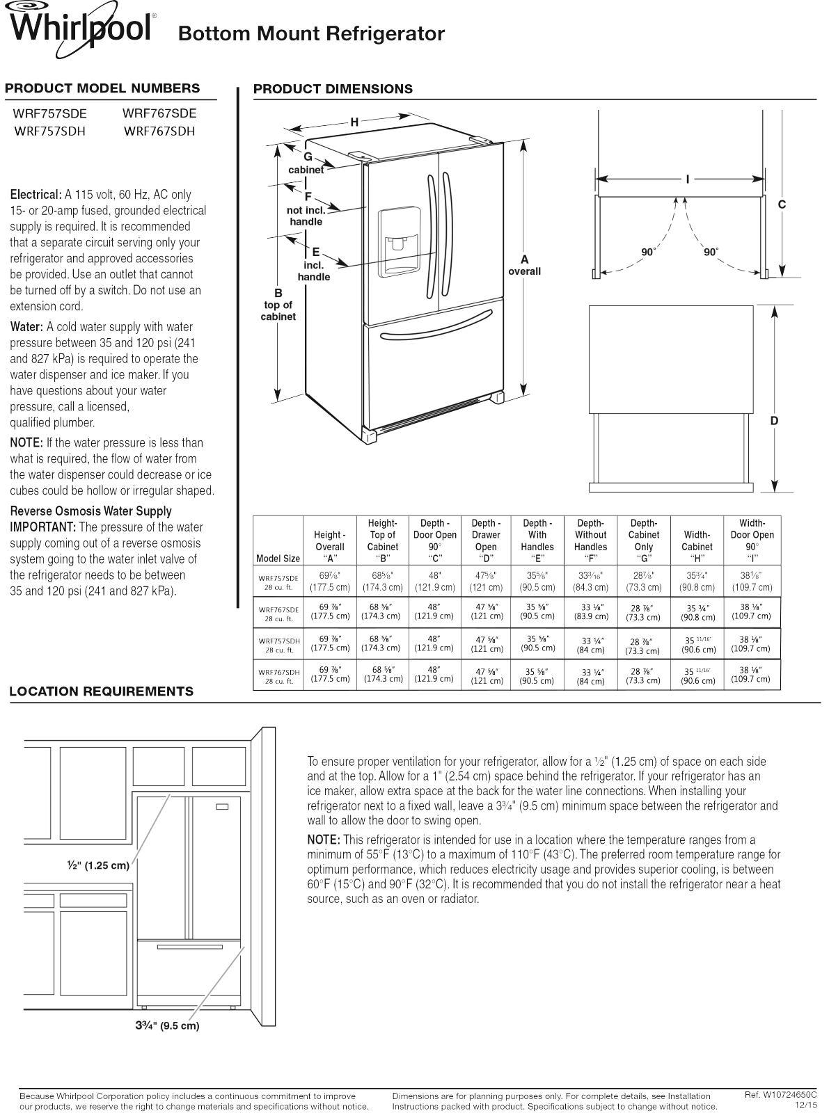 Whirlpool WRF757SDHZ, WRF767SDHZ User Manual