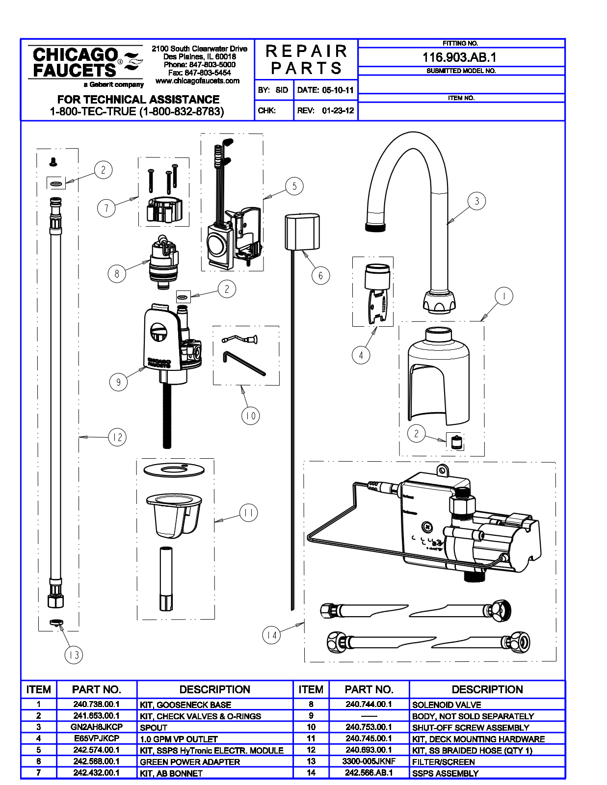 Chicago Faucet 116.903.AB.1 Parts List