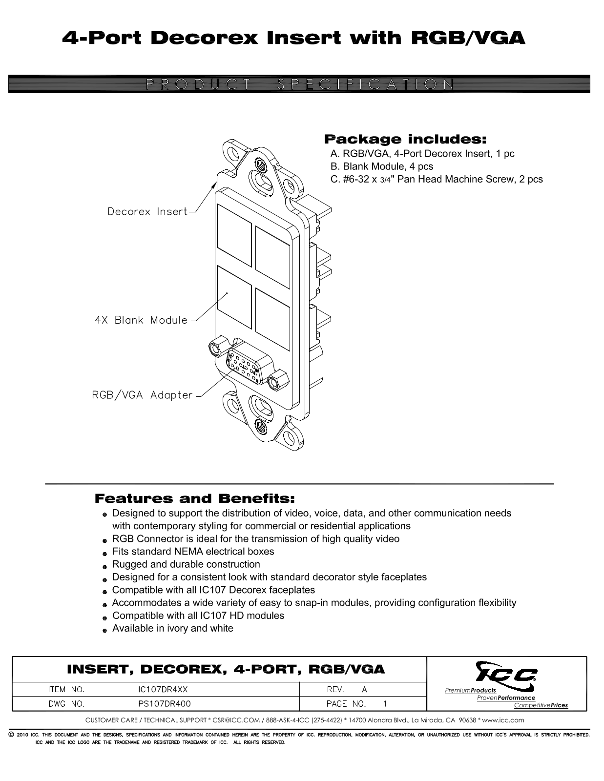 ICC IC107DR4IV, IC107DR4WH Specsheet