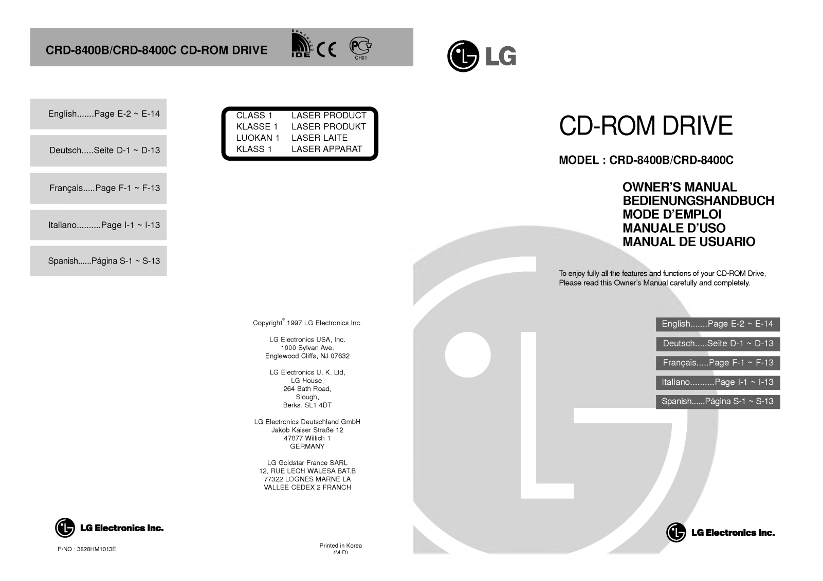 LG CRD-8400C-MAS, CRD-8400B-MIB, CRD-8400B-CP1, CRD-8400C User Manual