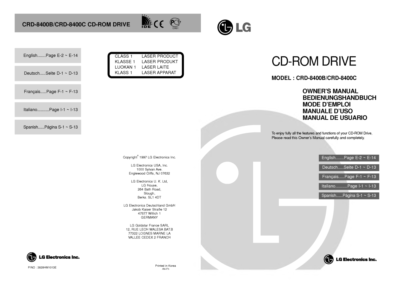 LG CRD-8400C-MAS, CRD-8400B-MIB, CRD-8400B-CP1, CRD-8400C Manual