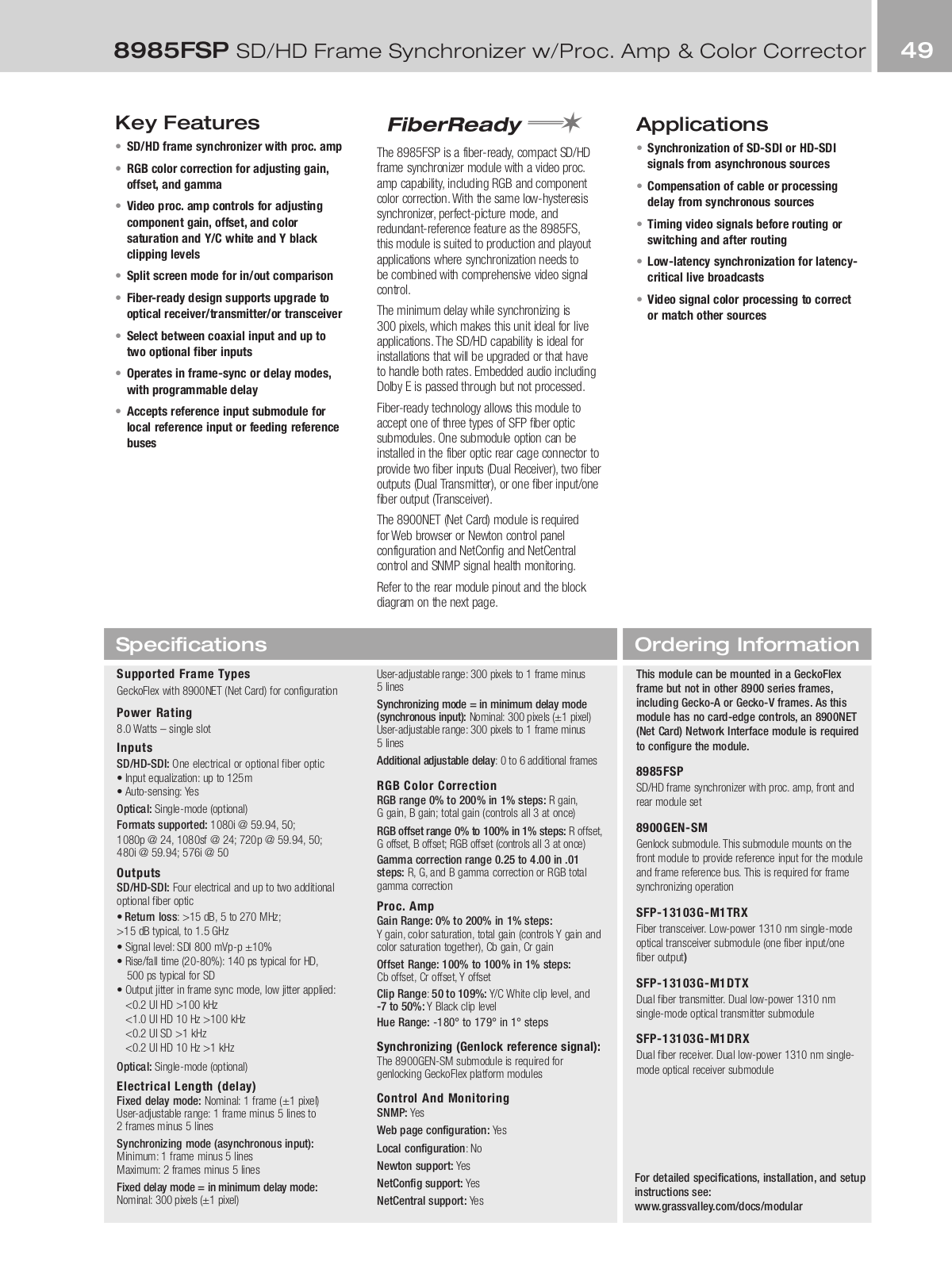 Grass valley 8985FSP DATASHEET