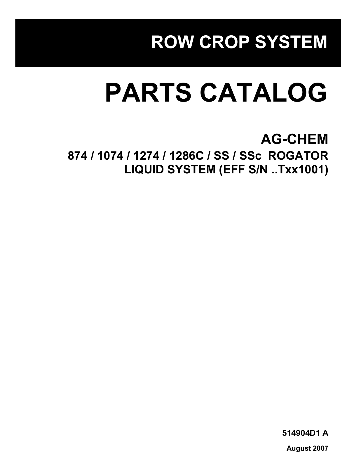 Challenger Row Crop 874, Row Crop 1074, Row Crop 1274, Row Crop 1286C, Row Crop SS Parts Manual